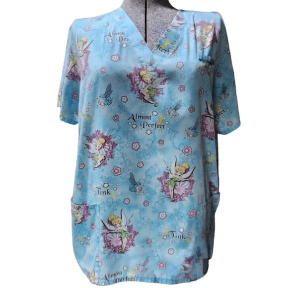 Scrub Nursing Top Lot of 2 Womens Med. Tinkerbell & Felix the Cat V Neck - Picture 9 of 12